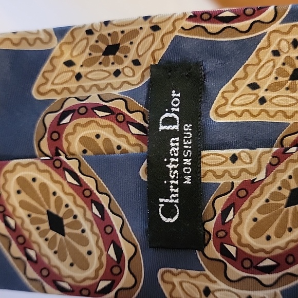 Designer Christian Dior Monsieur Blue Patterned Tie 100% Silk Made in Italy - Picture 8 of 16